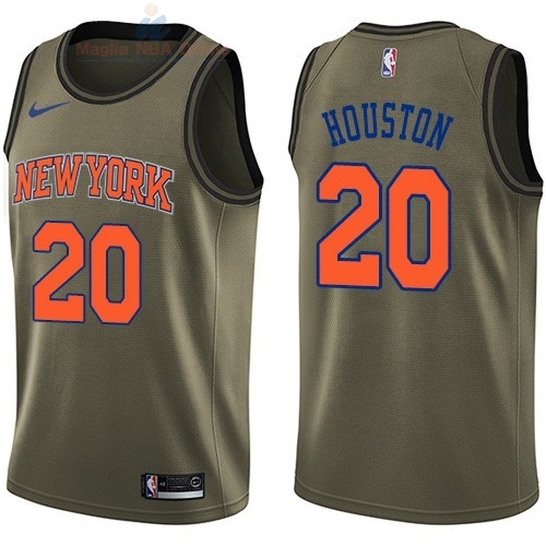 Acquista Maglia NBA New York Knicks Servizio Di Saluto #20 Allan Houston Nike Army Green 2018