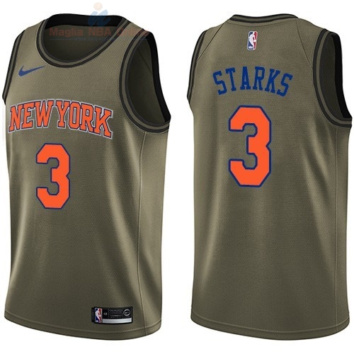 Acquista Maglia NBA New York Knicks Servizio Di Saluto #3 John Starks Nike Army Green 2018