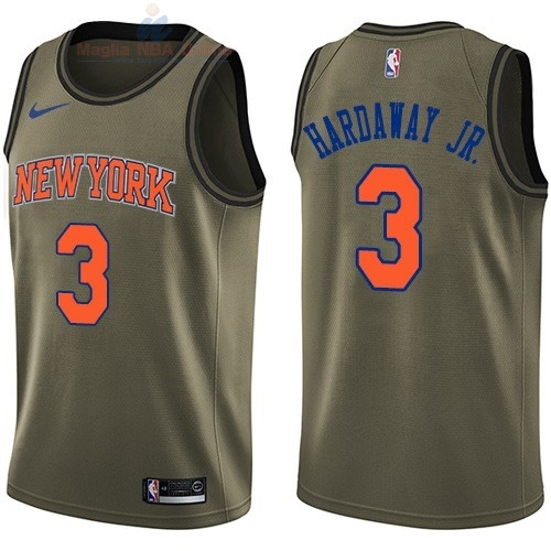 Acquista Maglia NBA New York Knicks Servizio Di Saluto #3 Tim Hardaway Jr Nike Army Green 2018