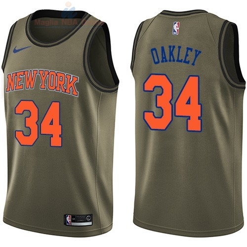 Acquista Maglia NBA New York Knicks Servizio Di Saluto #34 Charles Oakley Nike Army Green 2018
