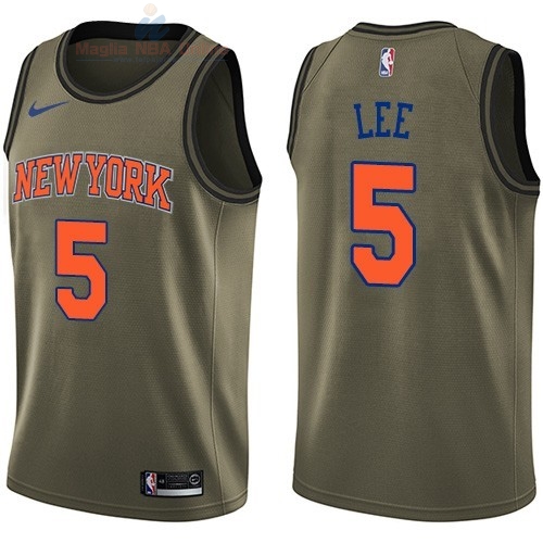 Acquista Maglia NBA New York Knicks Servizio Di Saluto #5 Courtney Lee Nike Army Green 2018