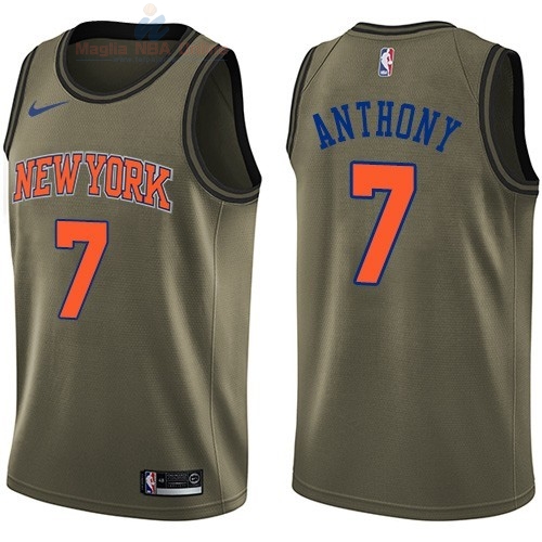 Acquista Maglia NBA New York Knicks Servizio Di Saluto #7 Carmelo Anthony Nike Army Green 2018