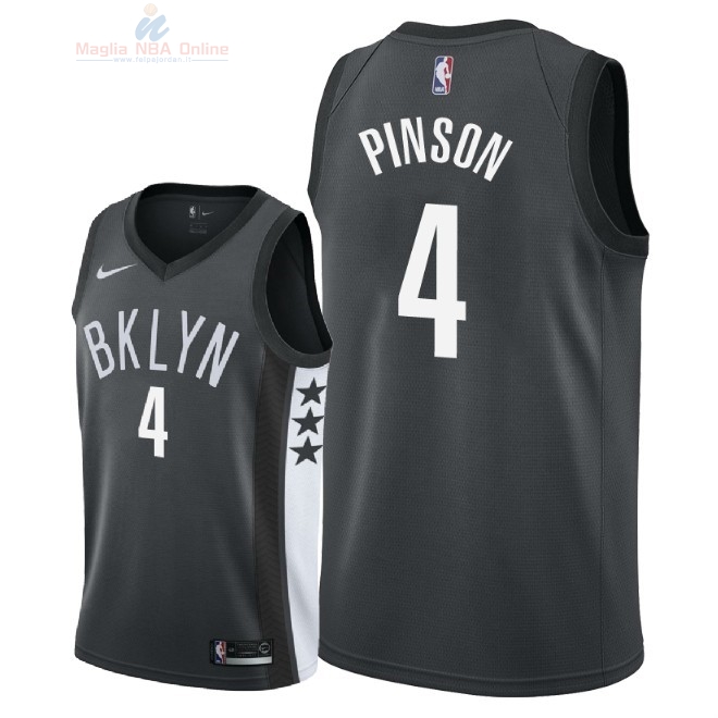 Acquista Maglia NBA Nike Brooklyn Nets #4 Theo Pinson Nero Statement 2018