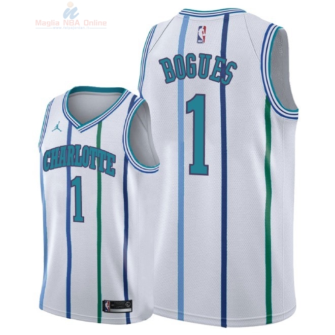 Acquista Maglia NBA Nike Charlotte Hornets #1 Tyrone Bogues Retro Bianco 2018