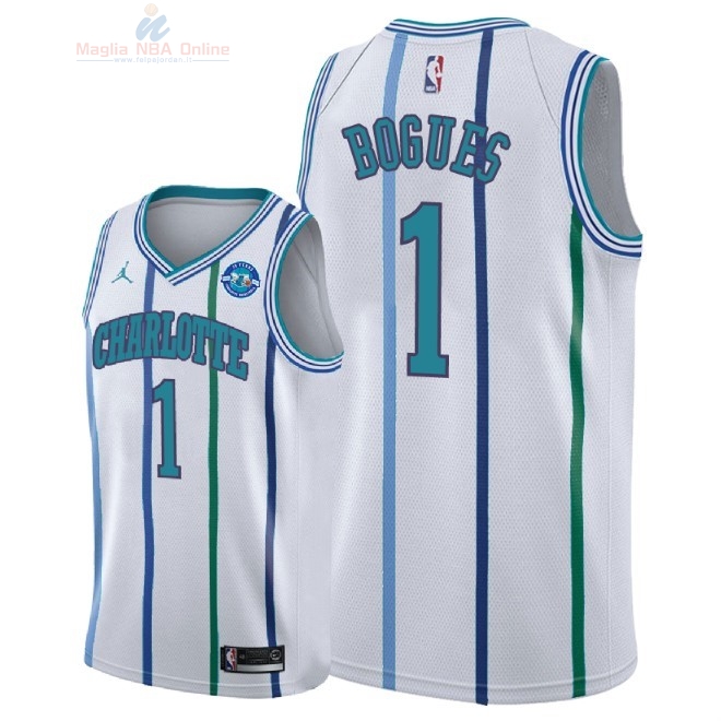 Acquista Maglia NBA Nike Charlotte Hornets #1 Tyrone Bogues Retro Bianco 30 Anniversaire 2018-19