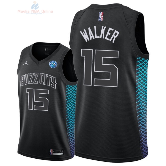 Acquista Maglia NBA Nike Charlotte Hornets #15 Kemba Walker Nero Città 2018