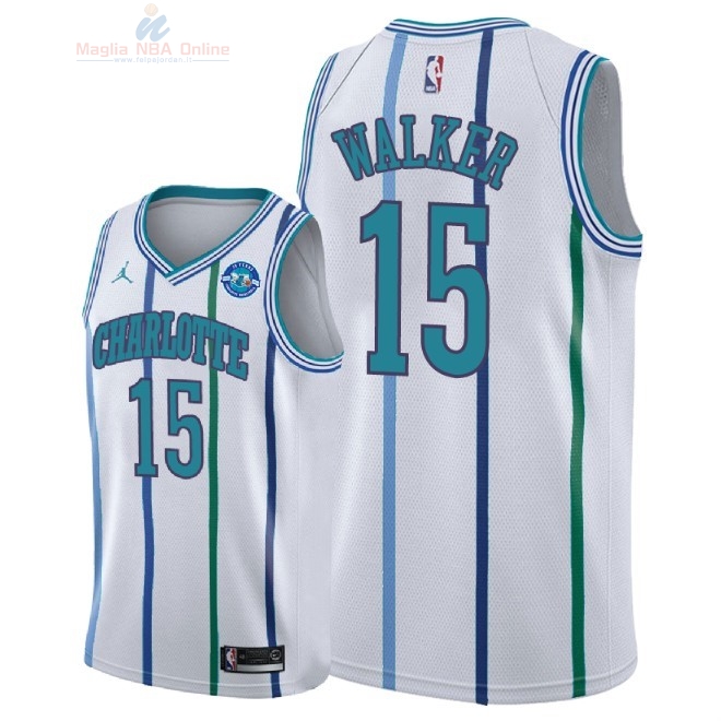 Acquista Maglia NBA Nike Charlotte Hornets #15 Kemba Walker Retro Bianco 30 Anniversaire 2018