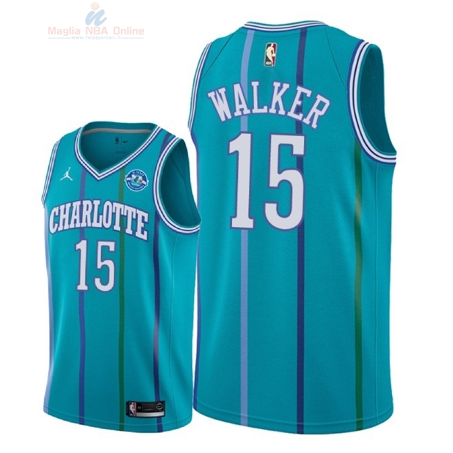 Acquista Maglia NBA Nike Charlotte Hornets #15 Kemba Walker Retro Verde 30 Anniversaire 2018
