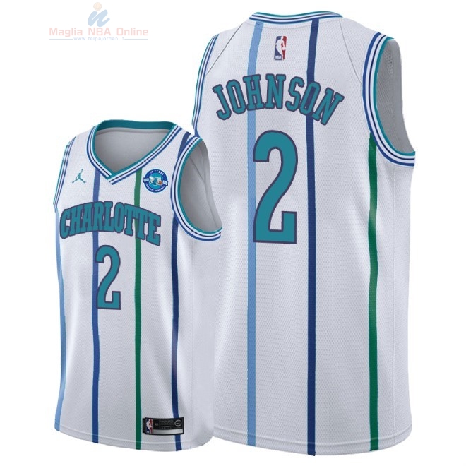 Acquista Maglia NBA Nike Charlotte Hornets #2 Larry Johnson Retro Bianco 30 Anniversaire 2018-19