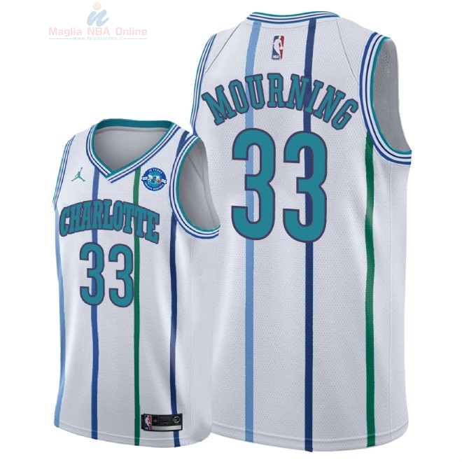 Acquista Maglia NBA Nike Charlotte Hornets #33 Alonzo Mourning Retro Bianco 30 Anniversaire 2018