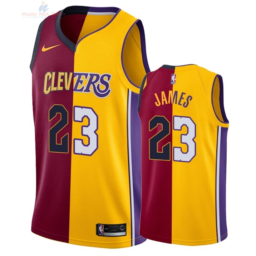 Acquista Maglia NBA Nike Cleveland Cavaliers #23 LeBron James Rosso Giallo 2018-19