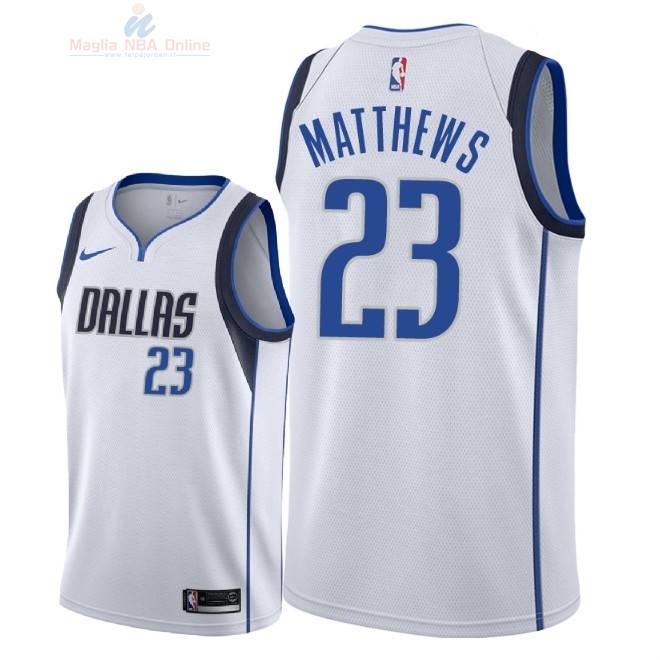 Acquista Maglia NBA Nike Dallas Mavericks #23 Wesley Matthews Bianco Association 2018