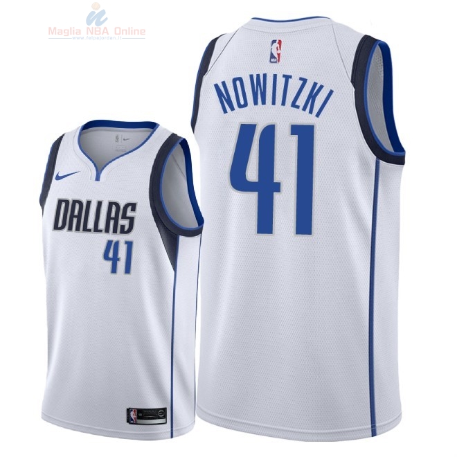 Acquista Maglia NBA Nike Dallas Mavericks #41 Dirk Nowitzki Bianco Association 2018