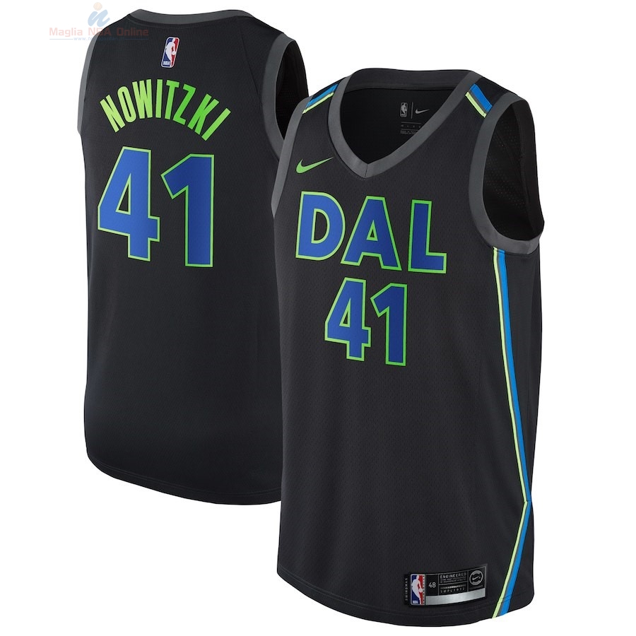 Acquista Maglia NBA Nike Dallas Mavericks #41 Dirk Nowitzki Nike Nero Città 2018