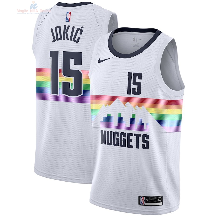 Acquista Maglia NBA Nike Denver Nuggets #15 Nikola Jokic Nike Bianco Città 2018-19