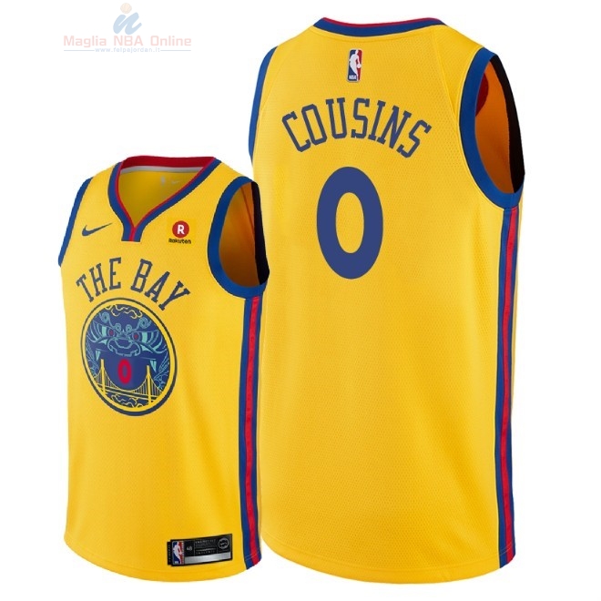 Acquista Maglia NBA Nike Golden State Warriors #0 DeMarcus Cousins Giallo Città 2018