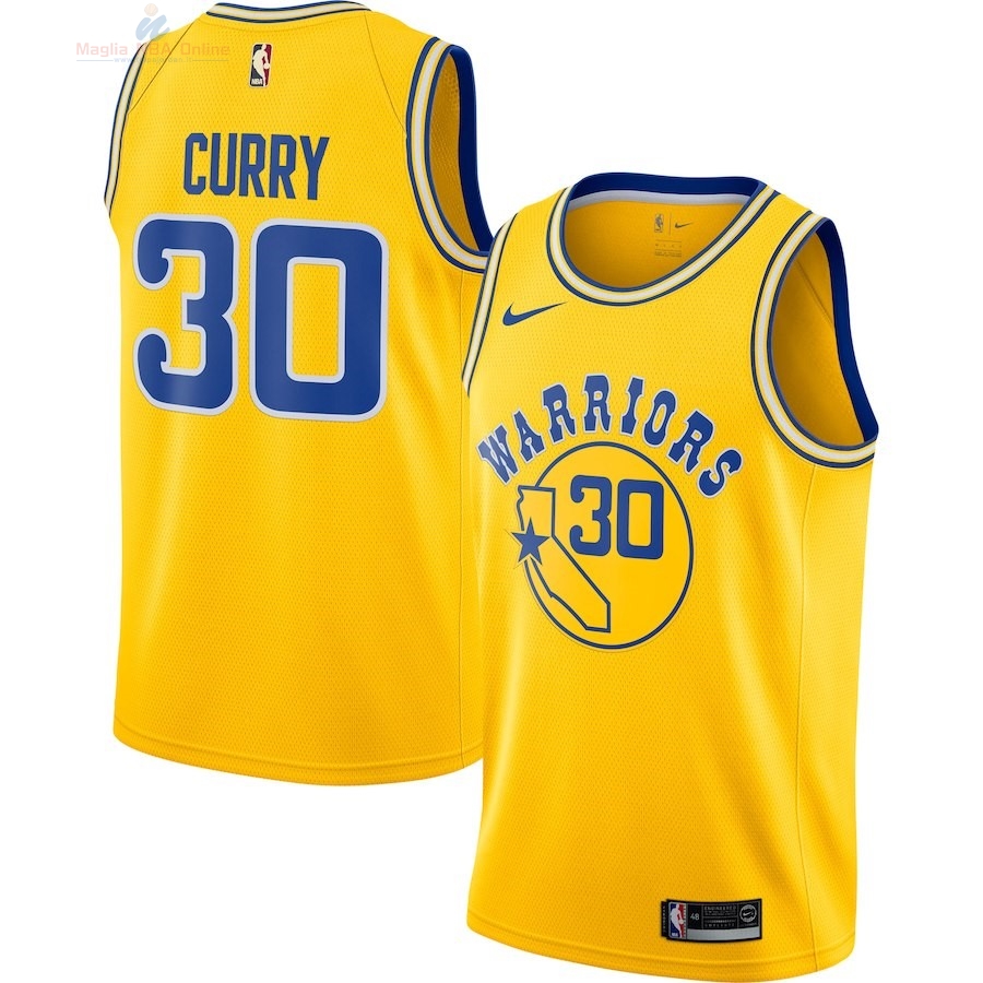 Acquista Maglia NBA Nike Golden State Warriors #30 Stephen Curry Nike Retro Giallo 2018-19