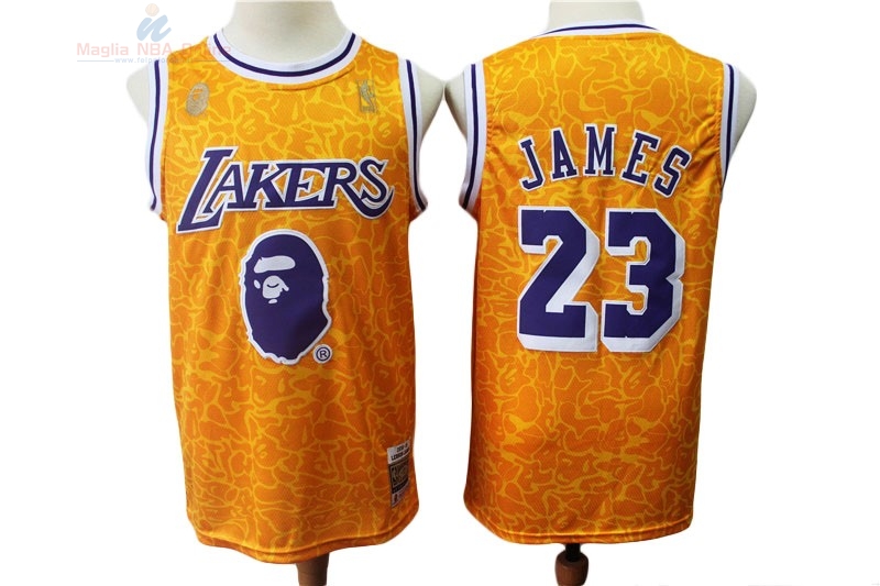 Acquista Maglia NBA Nike Los Angeles Lakers Bape x 23 Lebron James Retro Giallo 2018