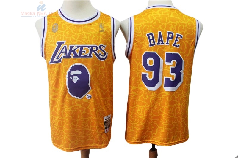 Acquista Maglia NBA Nike Los Angeles Lakers Bape x 93 Mitchell Retro Giallo 2018