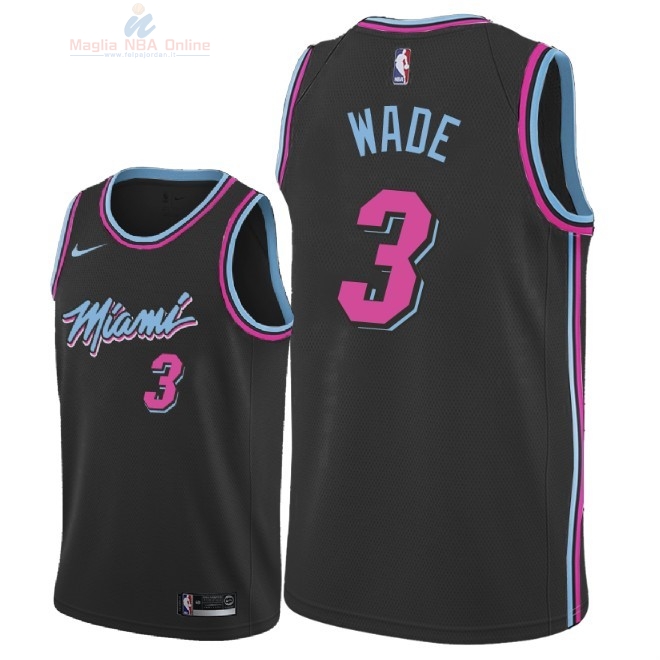Acquista Maglia NBA Nike Miami Heat #3 Dwyane Wade Nike Nero Città 2018-19