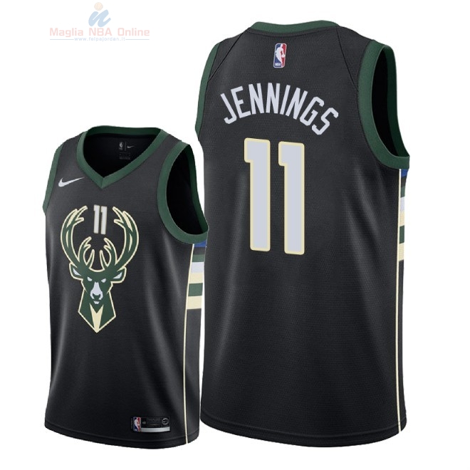 Acquista Maglia NBA Nike Milwaukee Bucks #11 Brandon Jennings Nero Statement 2018