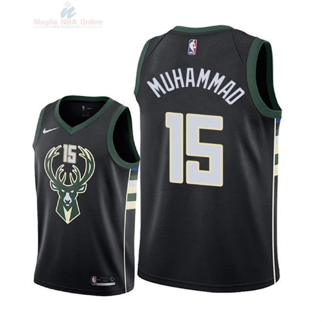 Acquista Maglia NBA Nike Milwaukee Bucks #15 Shabazz Muhammad Nero Statement 2018-19