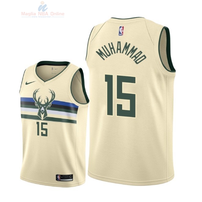 Acquista Maglia NBA Nike Milwaukee Bucks #15 Shabazz Muhammad Nike Crema Città 2018-19