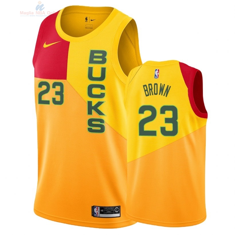 Acquista Maglia NBA Nike Milwaukee Bucks #23 Sterling Brown Nike Giallo Città 2018-19