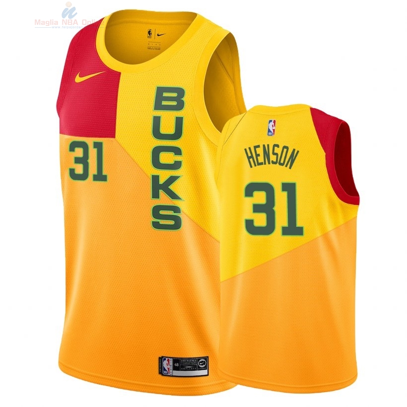 Acquista Maglia NBA Nike Milwaukee Bucks #31 John Henson Nike Giallo Città 2018-19