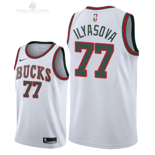 Acquista Maglia NBA Nike Milwaukee Bucks #77 Ersan Ilyasova Retro Bianco 2018-19