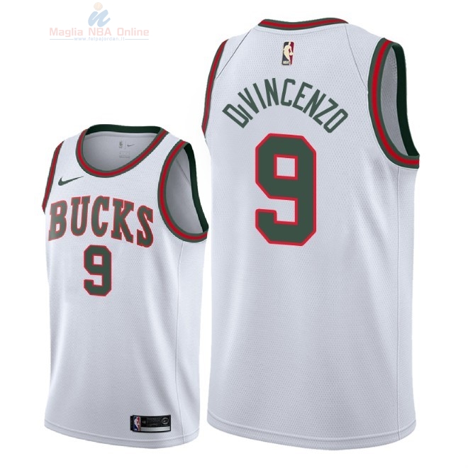 Acquista Maglia NBA Nike Milwaukee Bucks #9 Donte DiVincenzo Retro Bianco 2018-19