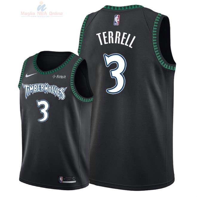 Acquista Maglia NBA Nike Minnesota Timberwolves #3 Jared Terrell Retro Nero 2018