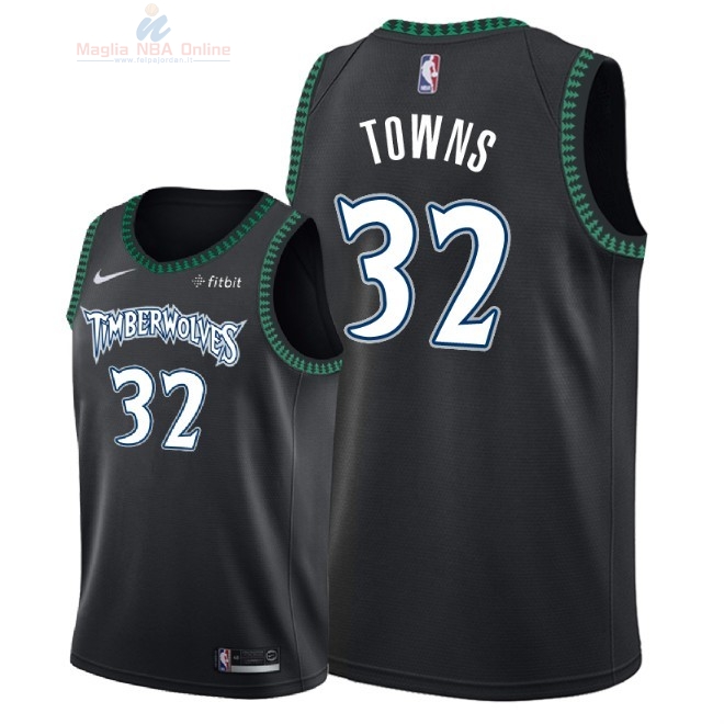 Acquista Maglia NBA Nike Minnesota Timberwolves #32 Karl Anthony Towns Retro Nero 2018