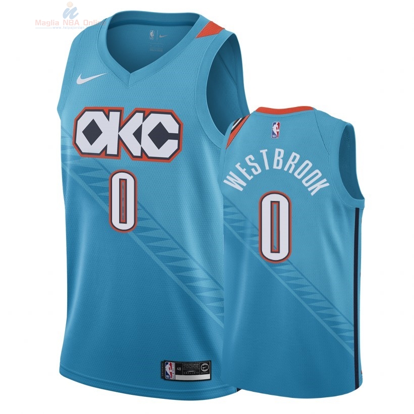 Acquista Maglia NBA Nike Oklahoma City Thunder #0 Russell Westbrook Nike Turchese Città 2018-19