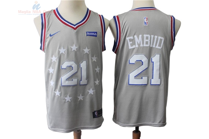 Acquista Maglia NBA Nike Philadelphia Sixers #21 Joel Embiid Grigio Città 2018-19