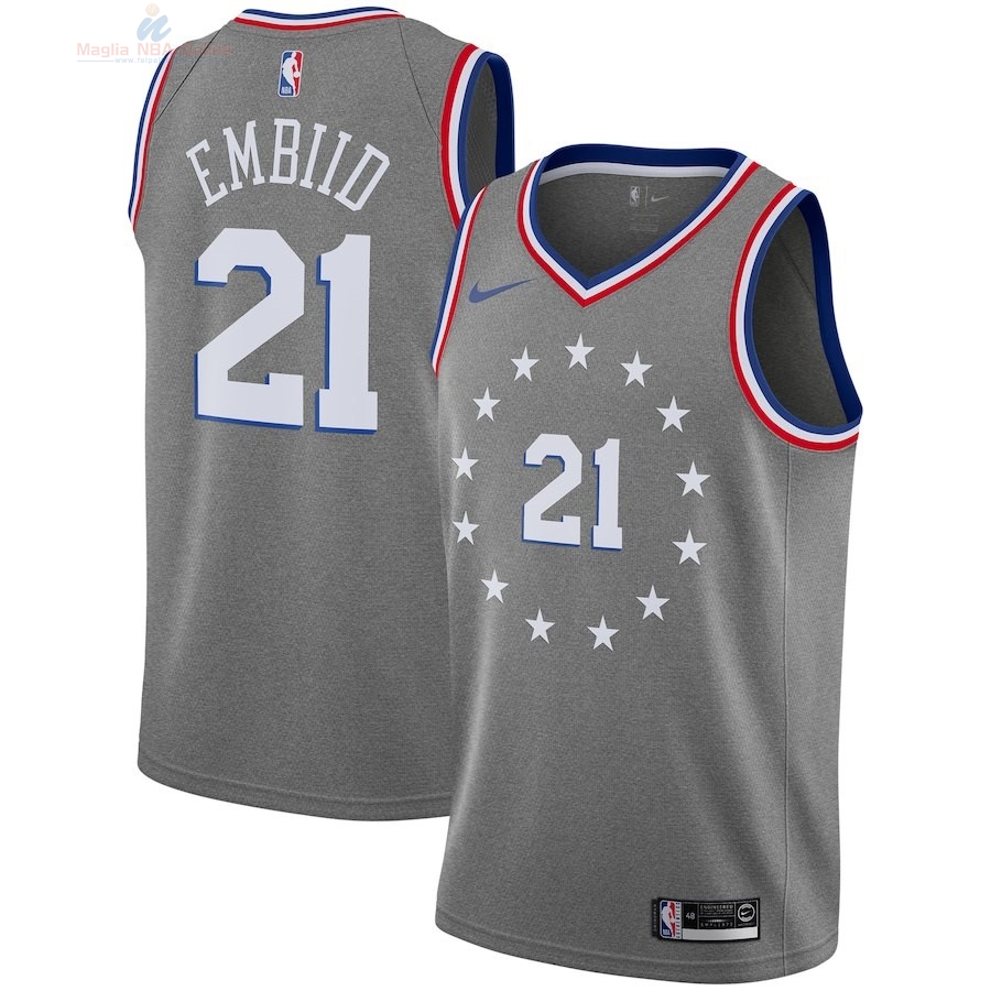 Acquista Maglia NBA Nike Philadelphia Sixers #21 Joel Embiid Nike Grigio Città 2018-19