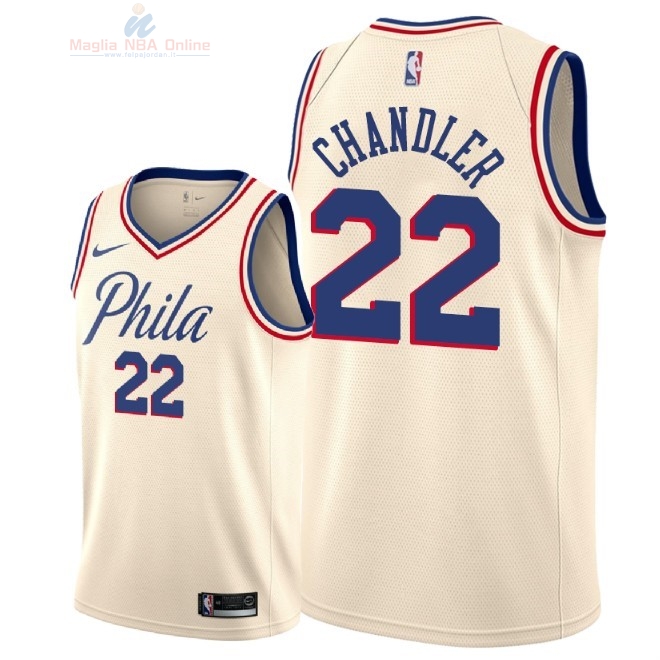 Acquista Maglia NBA Nike Philadelphia Sixers #22 Wilson Chandler Nike Crema Città 2018