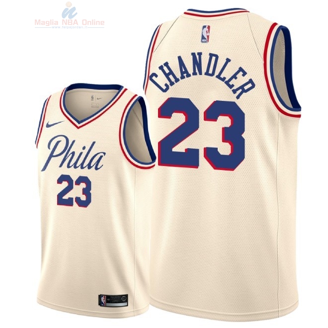 Acquista Maglia NBA Nike Philadelphia Sixers #23 Wilson Chandler Nike Crema Città 2018