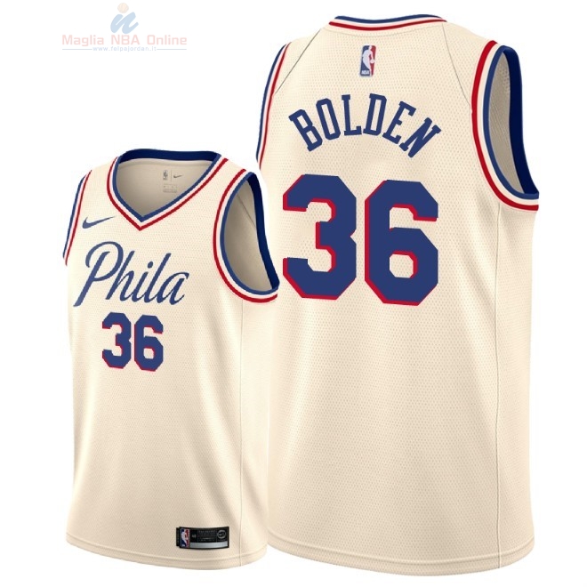 Acquista Maglia NBA Nike Philadelphia Sixers #36 Jonah Bolden Nike Crema Città 2018