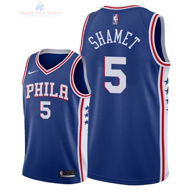 Acquista Maglia NBA Nike Philadelphia Sixers #5 Landry Shamet Blu Icon 2018