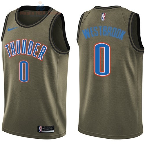 Acquista Maglia NBA Oklahoma City Thunder Servizio Di Saluto #0 Russell Westbrook Nike Army Green 2018