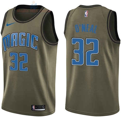 Acquista Maglia NBA Orlando Magic Servizio Di Saluto #32 Shaquille O'Neal Nike Army Green 2018