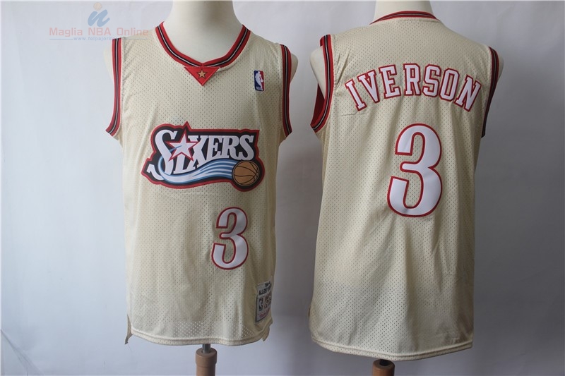 Acquista Maglia NBA Philadelphia Sixers #3 Allen Iverson Retro Crema 1997-98