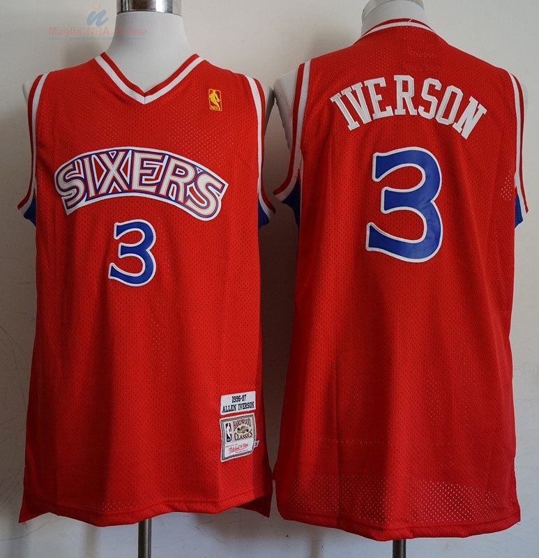 Acquista Maglia NBA Philadelphia Sixers #3 Allen Iverson Retro Rosso 1996-97