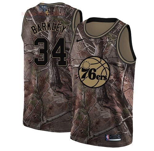 Acquista Maglia NBA Philadelphia Sixers #34 Charles Barkley Camo Swingman Collezione Realtree 2018