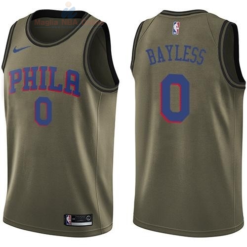 Acquista Maglia NBA Philadelphia Sixers Servizio Di Saluto #0 Jerryd Bayless Nike Army Green 2018