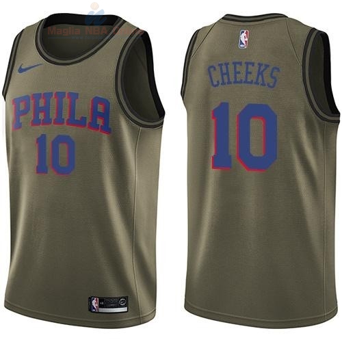 Acquista Maglia NBA Philadelphia Sixers Servizio Di Saluto #10 Maurice Cheeks Nike Army Green 2018