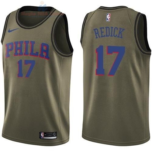 Acquista Maglia NBA Philadelphia Sixers Servizio Di Saluto #17 JJ Redick Nike Army Green 2018