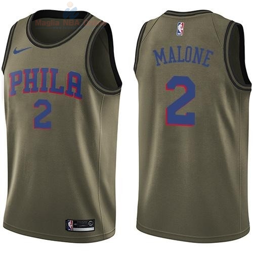 Acquista Maglia NBA Philadelphia Sixers Servizio Di Saluto #2 Moses Malone Nike Army Green 2018