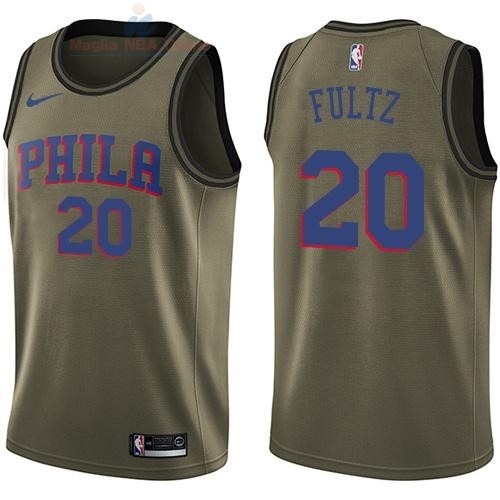 Acquista Maglia NBA Philadelphia Sixers Servizio Di Saluto #20 Markelle Fultz Nike Army Green 2018